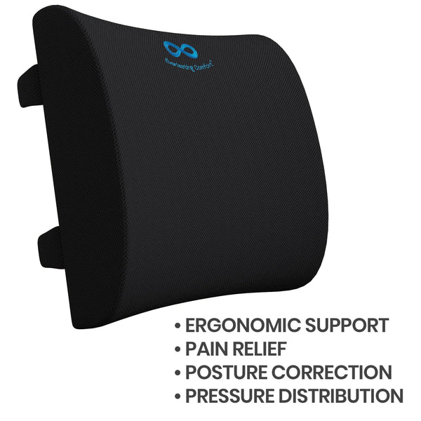 Everlasting Comfort Lumbar Support Pillow, for Office Desk Chair - Memory Foam Back Cushion, Black